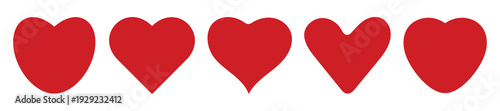 Collection of red flat heart icons for user interface and romantic graphic design