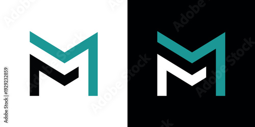 Teal and black M on white and black backgrounds letter M