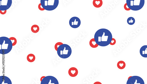 Social Media Like and Heart Reaction Seamless Pattern Background Vector Illustration