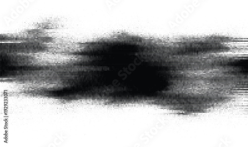 Abstract vector photocopy scan with black ink texture and horizontal halftone lines. Distressed monochrome grain and rough grit pattern.
