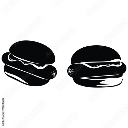 Modern black and white burger illustrations for food branding