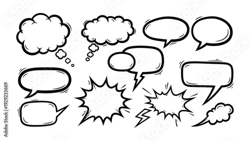 Speaking Volumes: An assortment of blank speech bubbles, each designed with unique shapes and styles, inviting viewers to fill the space with their thoughts.