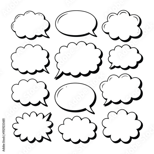 Thought Bubbles: A collection of various hand-drawn speech bubbles, perfect for conveying thoughts, ideas, and dialogue in creative and engaging ways.