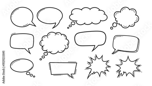 Communicating Thoughts: A collection of various empty speech bubbles in sketch style, inviting imagination and creative expression, offering a versatile visual element for conveying ideas. 