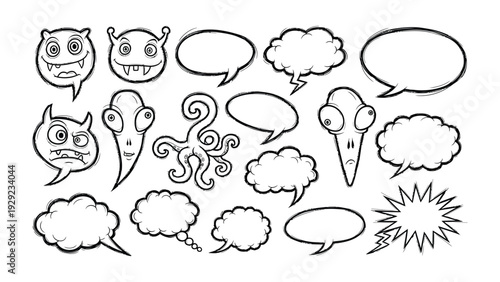 Cartoon speech bubble elements: A whimsical collection of speech bubbles and quirky characters, perfect for adding a touch of personality to your creative projects.