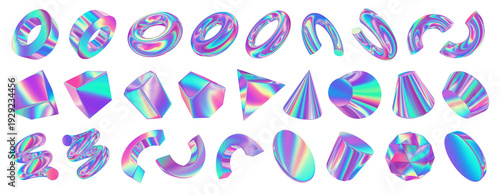 Holographic 3D Geometric and Abstract Shapes Collection y2k elements