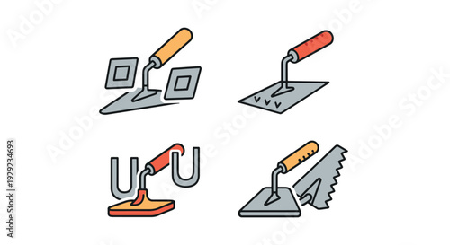 Notched Trowel Line modern color style illustration