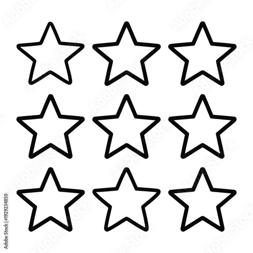 Nine Starry Elements: An elegant visual showcasing nine outlined stars, their simplistic design conveying universal themes of excellence, rating, and celestial intrigue.