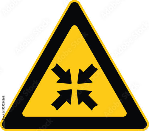 Yellow Triangular Crossroads Warning Sign with Four-Way Intersection Arrows