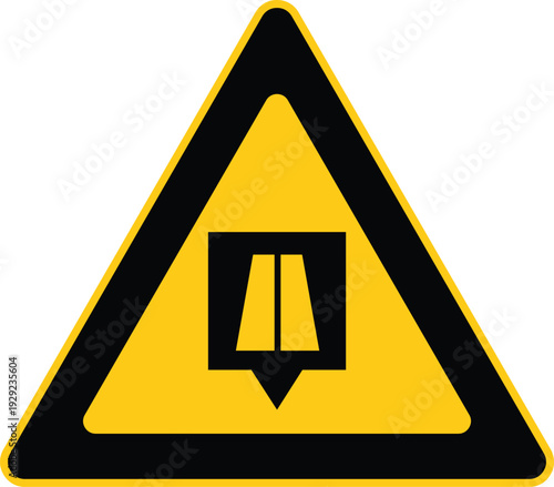 Yellow Triangular Road Merge Warning Sign with Converging Lanes Symbol