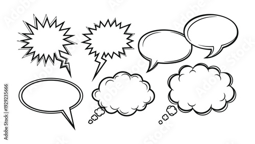 Comic Speech Bubbles Collection: A collection of various comic speech bubbles for expressing ideas, thoughts and conversations. Perfect for adding text and quotes