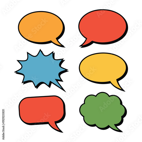 Pop Art Speech Bubbles: A collection of vibrant and colorful speech bubbles in various shapes, ready to convey thoughts, ideas, and expressions.