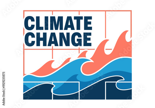 Clear graphic illustration of the climate change emergency, showing rising sea levels and increasing global temperatures.