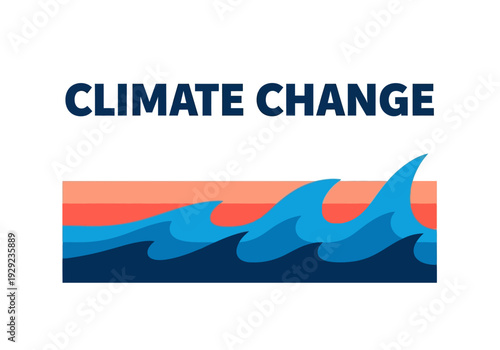 Illustration: Global climate change impact. Ocean waves and warming sky symbolize environmental shifts, ecological urgency.