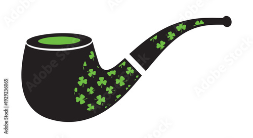 St Patrick's Day smoking pipe with green shamrocks vector illustration flat design