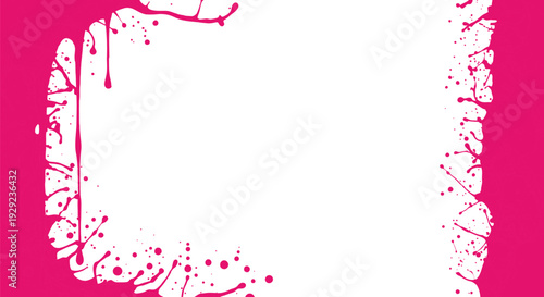 Vibrant pink paint splatters and energetic ink drips create an abstract border frame, perfect for festive backgrounds, artistic designs, and celebration graphics