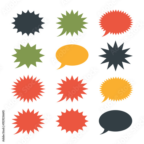 Colorful Speech Bubbles: A vibrant collection of speech bubbles in various shapes and hues, perfect for conveying messages and adding visual interest to any design.