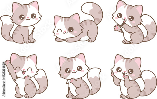 Funny cartoon cat collection with cute animal faces icons