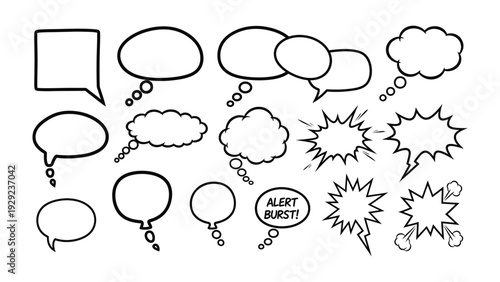 Comic Speech Bubbles: A collection of various comic speech bubbles, perfect for conveying thoughts, dialogue, and exclamations in graphic designs.