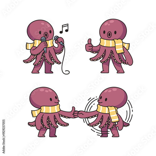 Cartoon octopus characters celebrating success with music and high fives in a fun and playful style