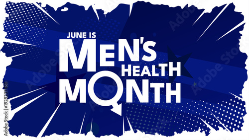 Men's health month banner, blue vector illustration