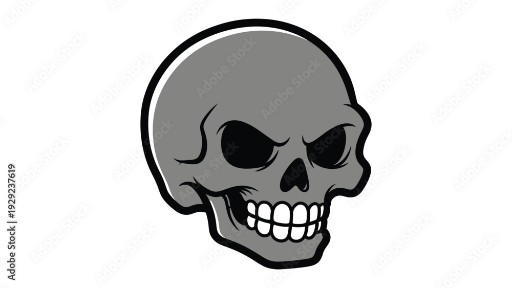 Obraz premium Sinister Skull Icon: A grayscale illustration of a menacing skull, with an intimidating gaze, perfect for conveying themes of danger, mystery, or edgy design.
