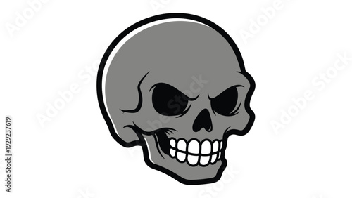 Sinister Skull Icon: A grayscale illustration of a menacing skull, with an intimidating gaze, perfect for conveying themes of danger, mystery, or edgy design.