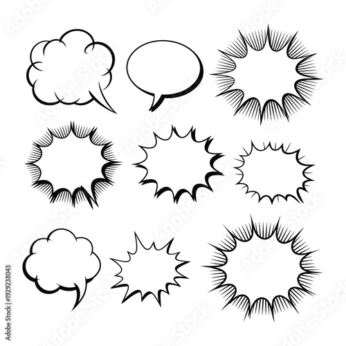 Comic Speech Bubble Collection: A diverse compilation of comic speech bubbles ready to add dynamic visual interest to any narrative.