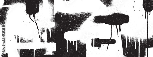 Grunge vector illustration of a black and white silhouette art poster featuring a hand-drawn ink sketch of people and a dog framed by a textured paint brush design element