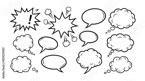 Comic Speech Bubbles: Diverse comic speech bubbles, ready to convey thoughts, ideas, and dialogues in a dynamic and expressive manner.