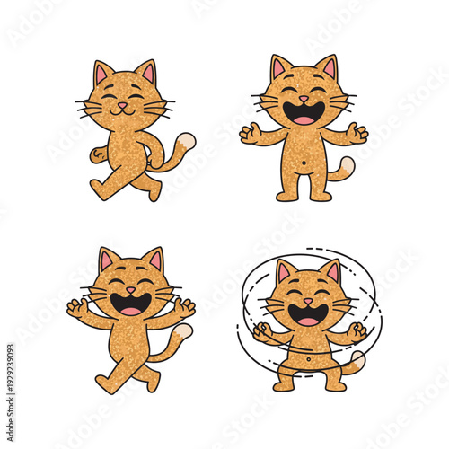 Cartoon orange cats dancing and having fun in different poses with copy space