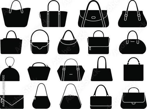 Collection of black and white handbag silhouettes purse accessory fashion
