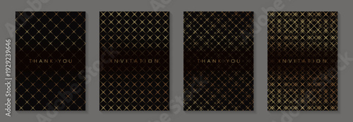 Luxury geometric abstract backgrounds with golden rhombuses mosaic. Wedding invitations, greeting and business cards, rsvp templates. Premium seamless patterns