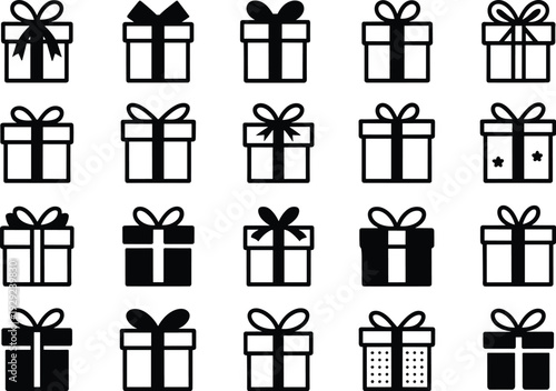 Collection of twenty black and white gift box present