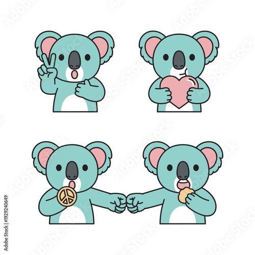 Photography Cute cartoon koalas showing emotions and gestures with copy space