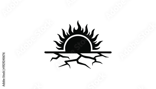 Vector sun rising behind cracked earth icon
