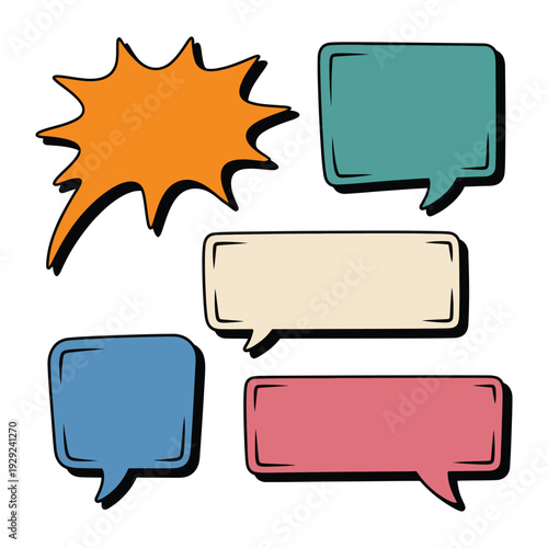 Speech Bubble Collection: A vibrant compilation of diverse speech bubbles, perfect for conveying messages and adding visual flair. The designs showcase various shapes and colors.