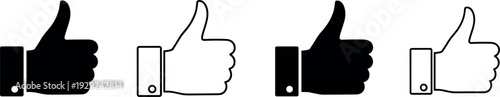 Thumbs Up Icon Set in Solid and Outline Style Like Symbol Collection for Approval Feedback Social Media and User Interface Design