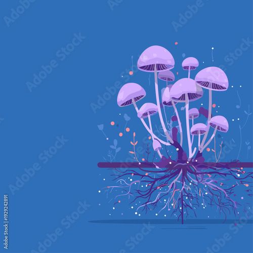 Underground Mycelium Network Beneath Mushrooms