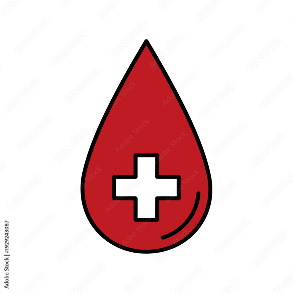 Fototapeta premium Red Blood Drop with White Cross Icon - Health and Donation Symbol