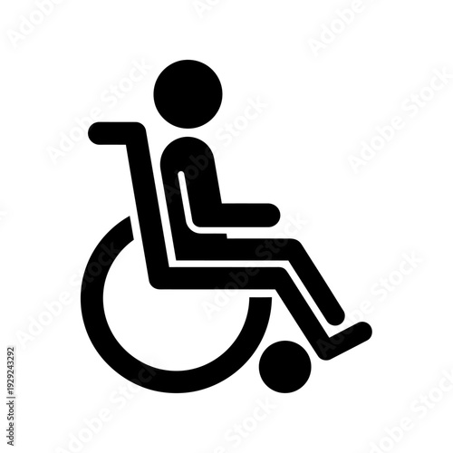 Black wheelchair icon symbol on white background, accessibility, disabled person, mobility aid