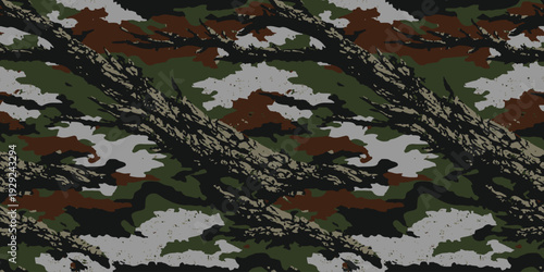Tree bark camouflage. Vector hunting camo background. Oak tree camouflage