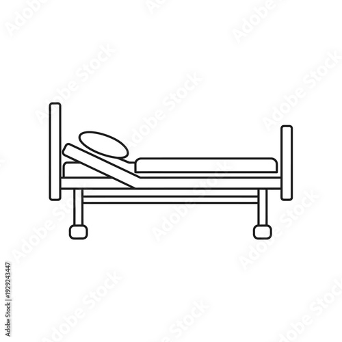Hospital bed with pillow and mattress outline icon