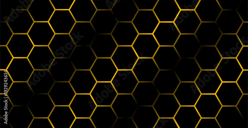 Elegant golden hexagon pattern on black background creating a premium luxury technology feel