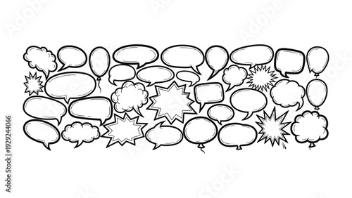 Speech Bubbles Collection: A graphic array of diverse speech bubbles, perfect for conveying thoughts, dialogue, and messages, offering versatility for creative communication.