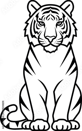 Sitting Tiger Illustration, Front View, Majestic Predator