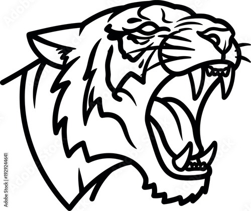 Roaring Tiger Head Illustration, Aggressive Predator