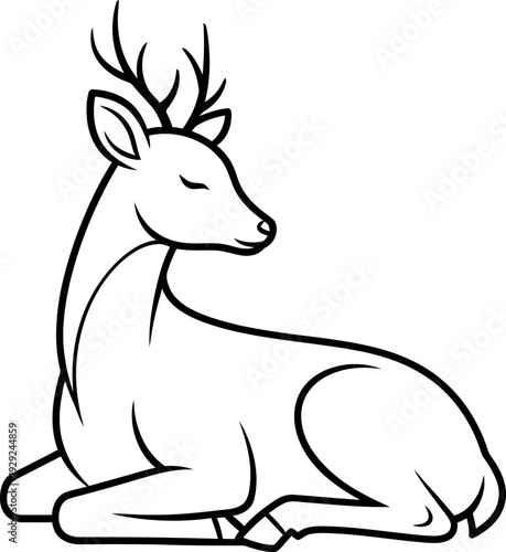 Deer Resting Side Profile Line Art Vector