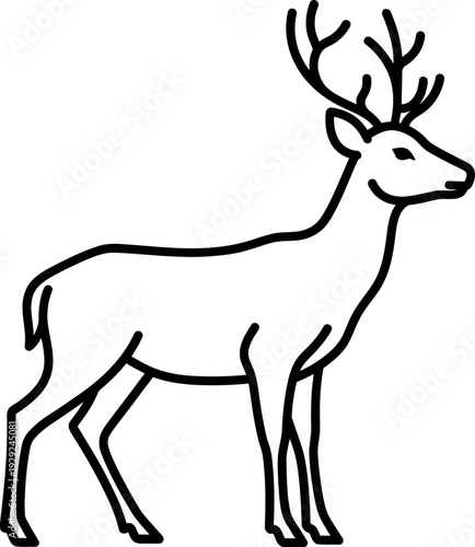 Elegant deer with antlers in profile, line art