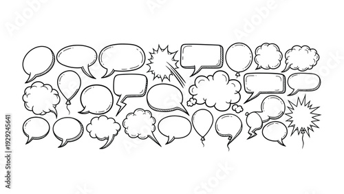 Speech Bubble Collection: A diverse arrangement of speech bubbles, each intricately hand-drawn, capturing a range of expressions, emotions, and thoughts for a captivating communication scene.